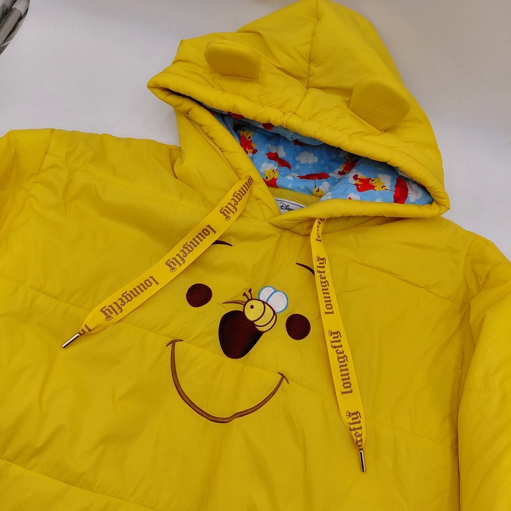 Disney Loungefly Winnie the Pooh Yellow Puffer Hoodie Pullover Ears Women Large